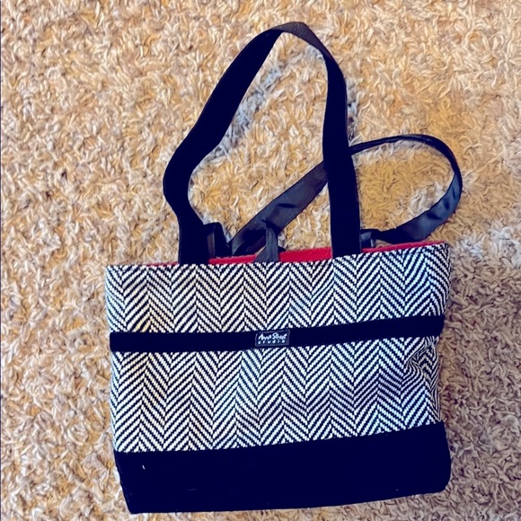 Talbots Handbags - Talbots Black and White Herringbone Tote with Structured Design